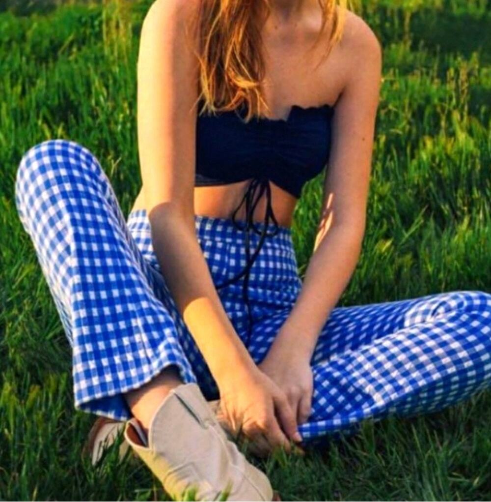 Urban Outfitters Pants gingham check casey kick flare womens Blue